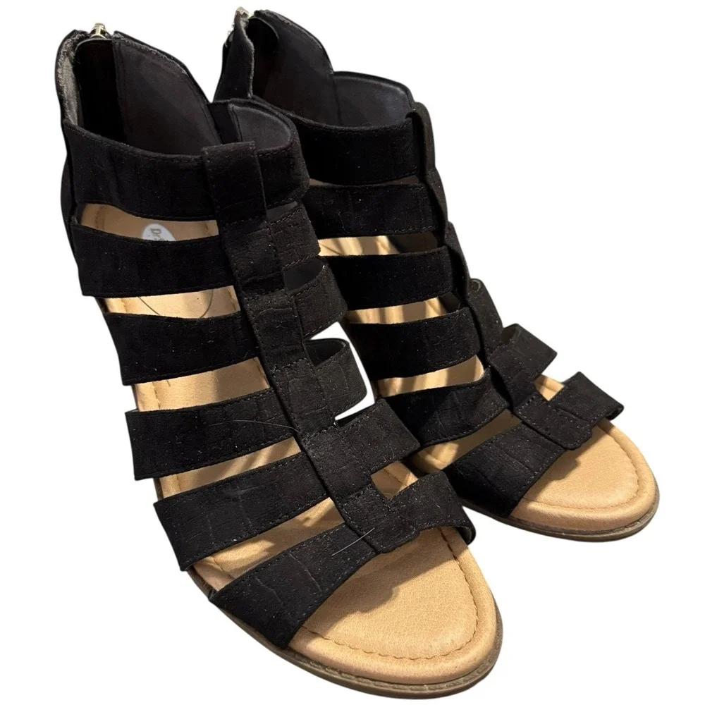 Dr. Scholl's Chaser Black Strappy Sandals 9.5M Block Heel‎ Comfort Zip